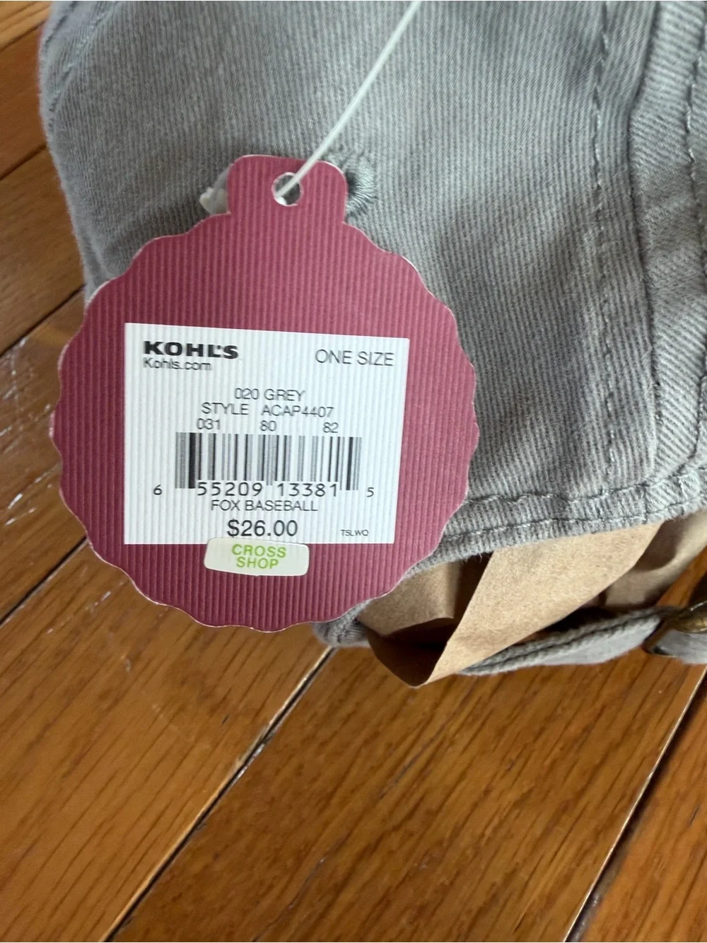New NWT Kohls SO Brand Adjustable Baseball Hat Cap Gray Embroidered Red Fox
